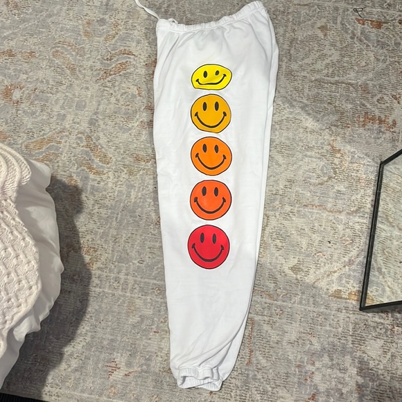 **RARE** SOLD OUR AVAITOR SMILEY FACE SWEATPANTS -WHITE SMILEY SUNSET- - Picture 1 of 4